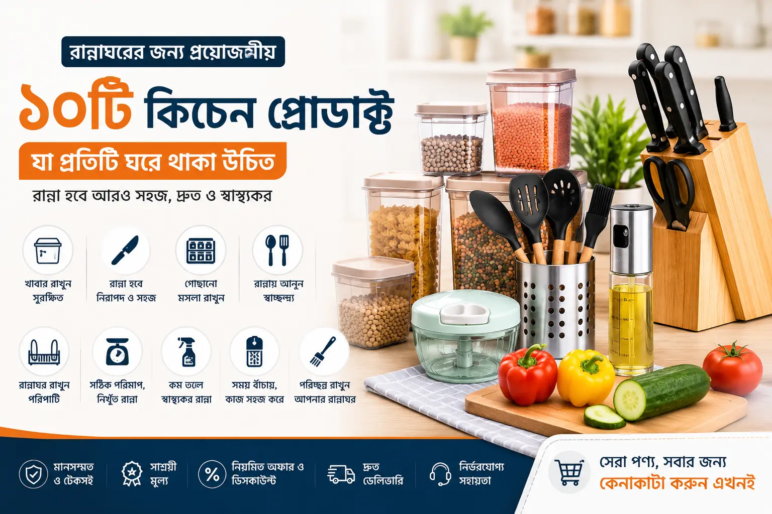 রান্নাঘরের জন্য প্রয়োজনীয় ১০টি কিচেন প্রোডাক্ট যা প্রতিটি ঘরে থাকা উচিত